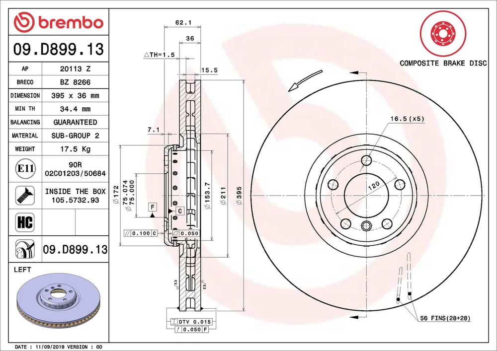 Brzdový kotouč BREMBO 09.D899.13