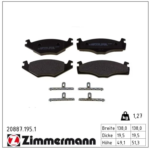 Sada brzdových destiček, kotoučová brzda ZIMMERMANN 20887.195.1