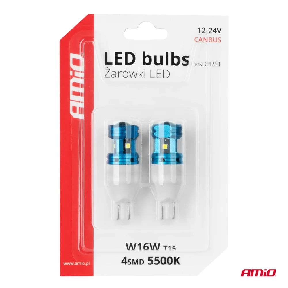 LED žárovky CANBUS T15 W16W 4SMD 1860XS Bílé 12V 24V AMiO-04251 - Obrázek 5