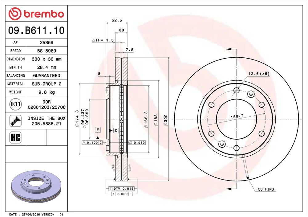 Brzdový kotouč BREMBO 09.B611.10