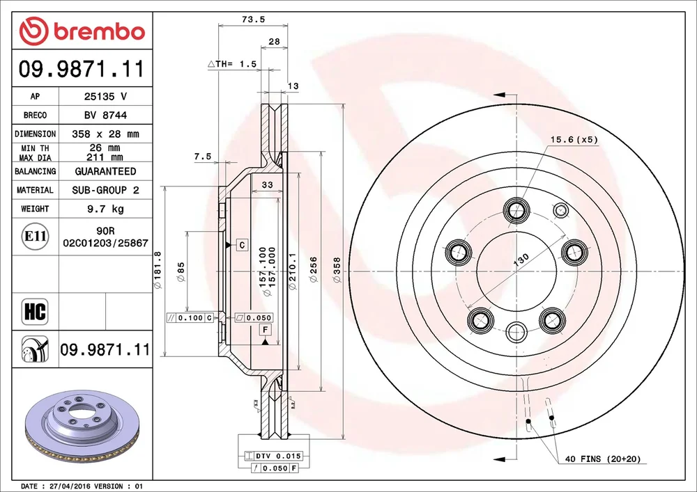 Brzdový kotouč BREMBO 09.9871.11