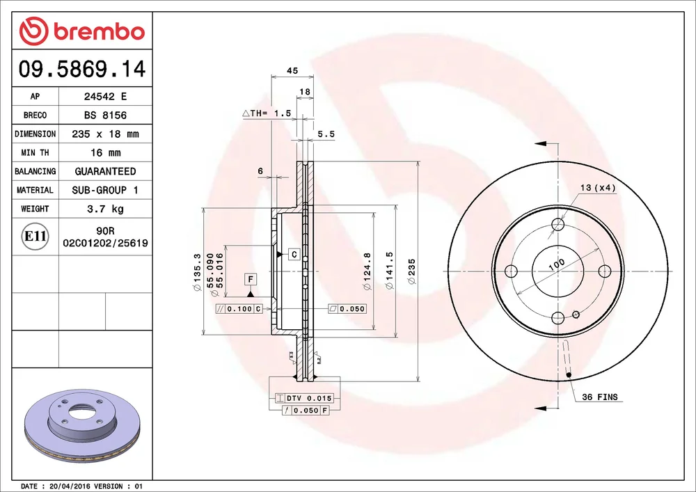 Brzdový kotouč BREMBO 09.5869.14