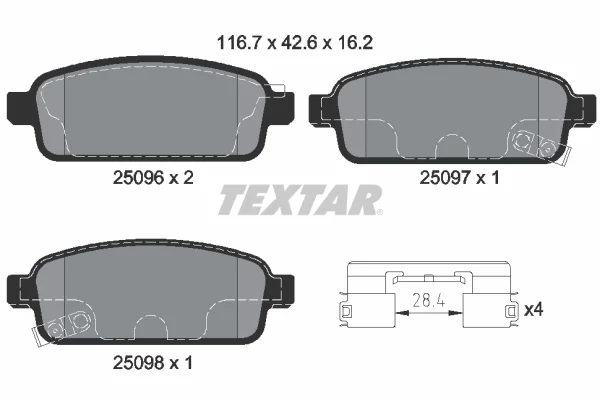 Sada brzdových destiček, kotoučová brzda TEXTAR 2509606