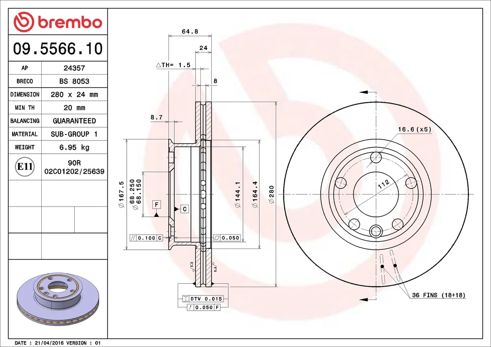 Brzdový kotouč BREMBO 09.5566.10