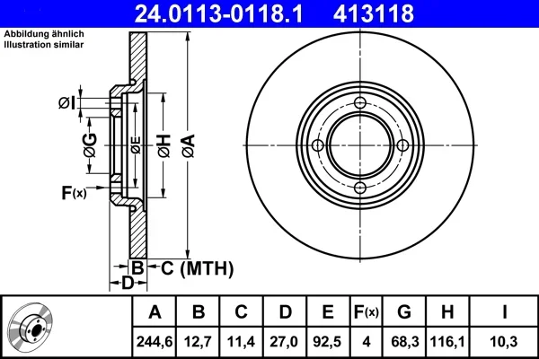 Brzdový kotouč ATE 24.0113-0118.1