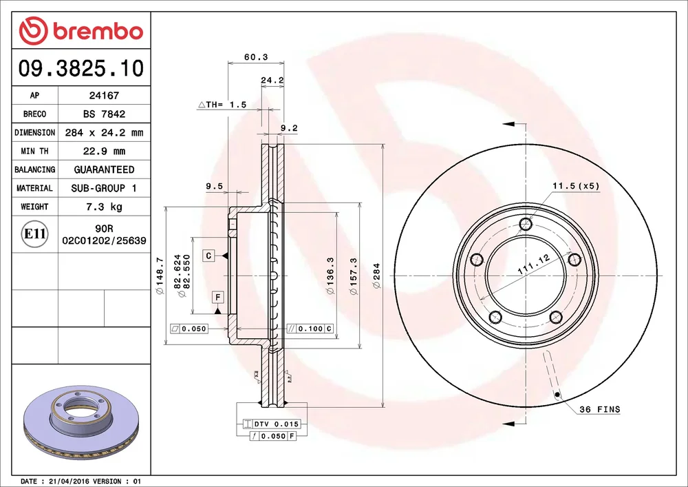 Brzdový kotouč BREMBO 09.3825.10