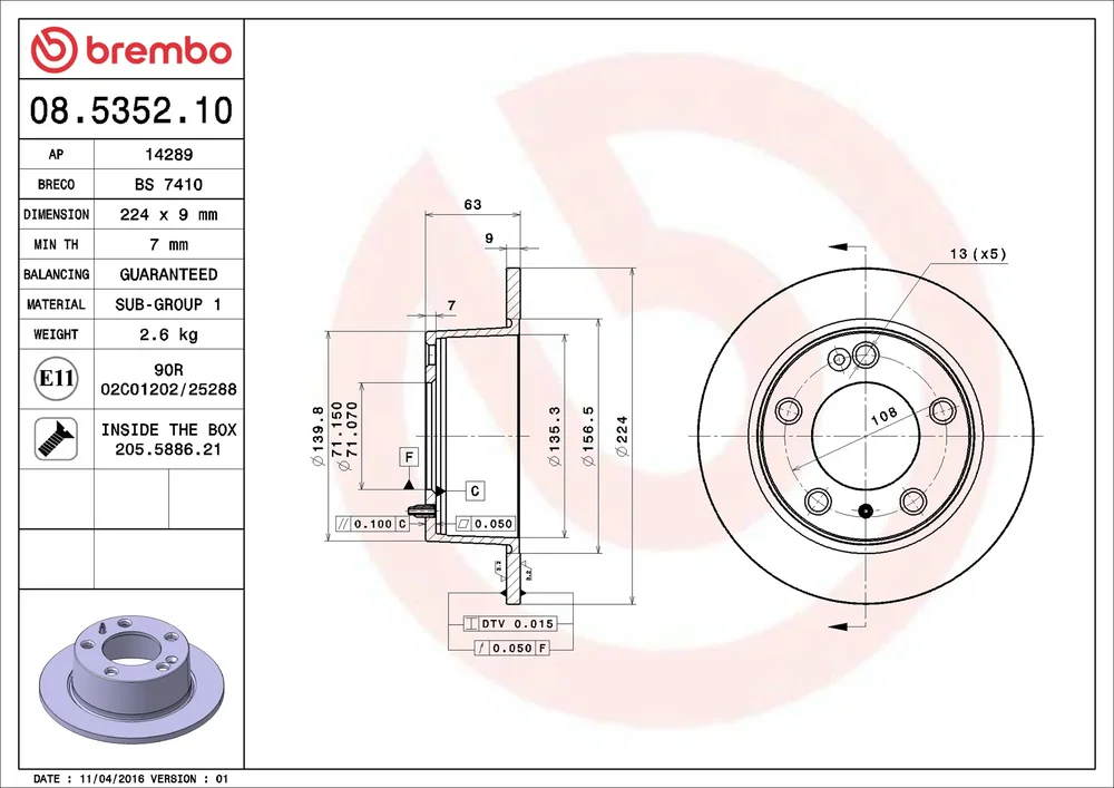 Brzdový kotouč BREMBO 08.5352.10