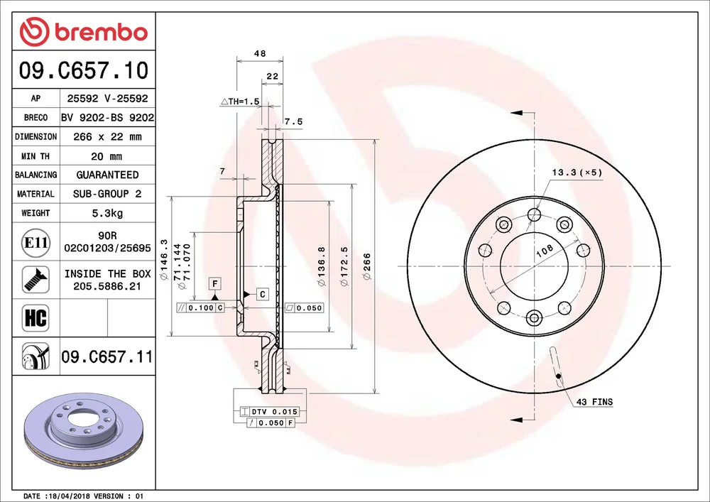Brzdový kotouč BREMBO 09.C657.11