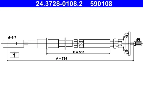 Tazne lanko, ovladani spojky ATE 24.3728-0108.2 – OE 171721335E