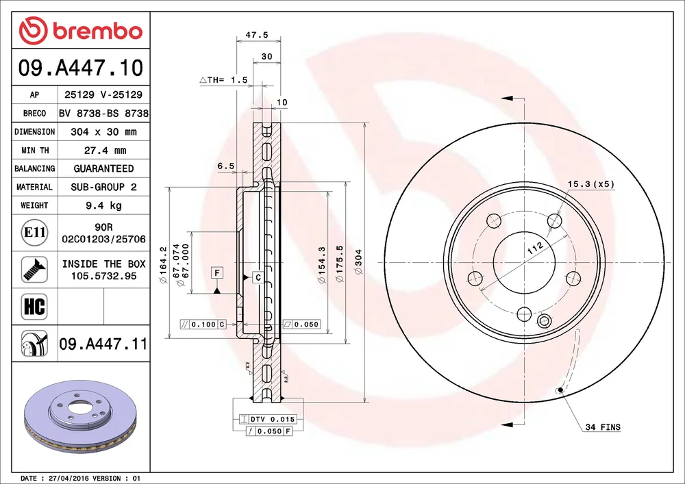 Brzdový kotouč BREMBO 09.A447.11