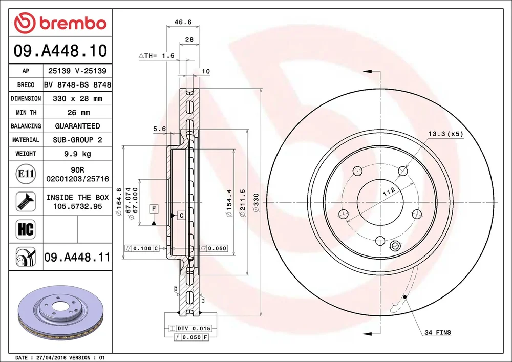 Brzdový kotouč BREMBO 09.A448.11