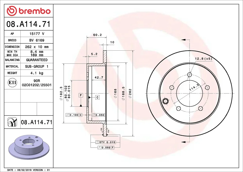 Brzdový kotouč BREMBO 08.A114.71