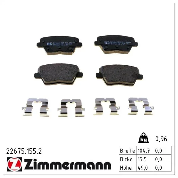 Sada brzdových destiček, kotoučová brzda ZIMMERMANN 22675.155.2