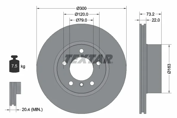 Brzdový kotouč TEXTAR 92238505 – OE 34116792217