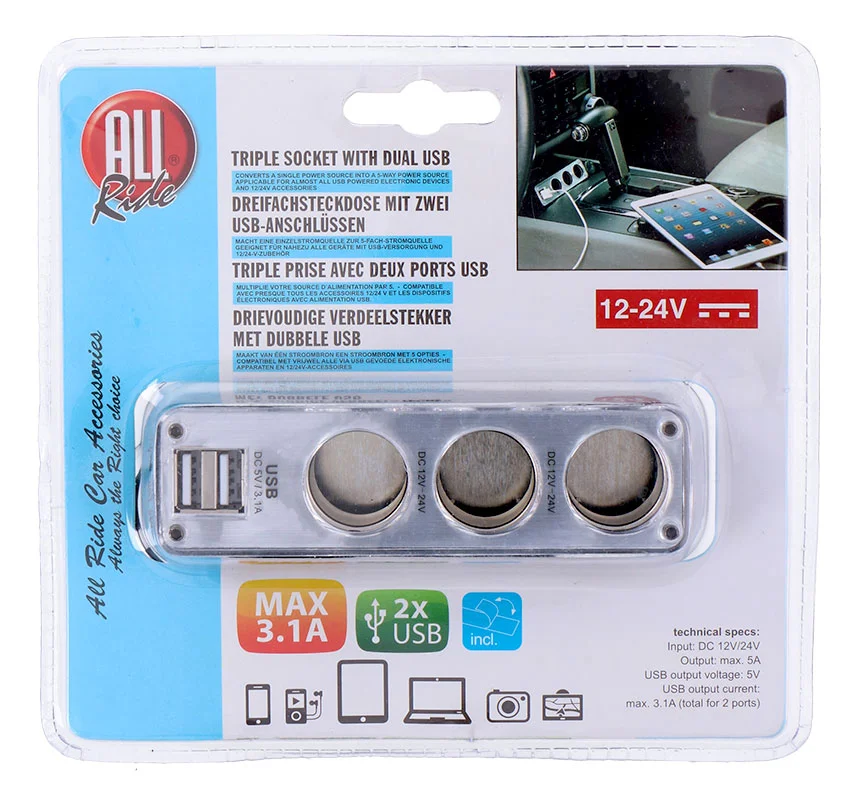 ALLRIDE Roztrojka + 2 USB 3.1 A ALL RIDE 5801024
