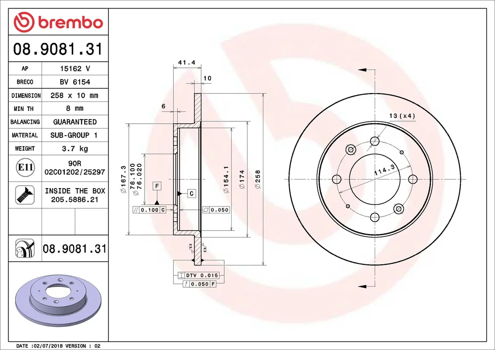 Brzdový kotouč BREMBO 08.9081.31 – OE 584112F100