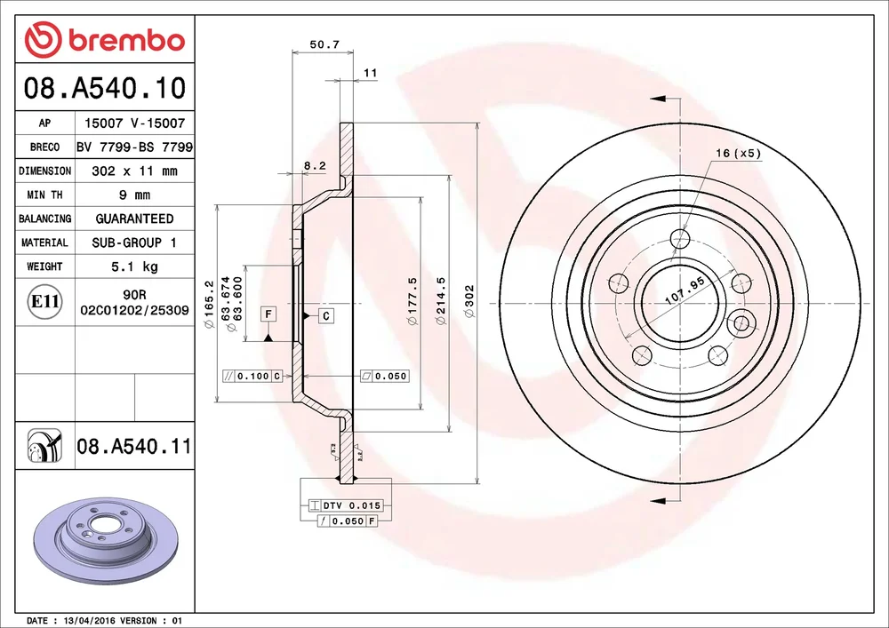 Brzdový kotouč BREMBO 08.A540.10