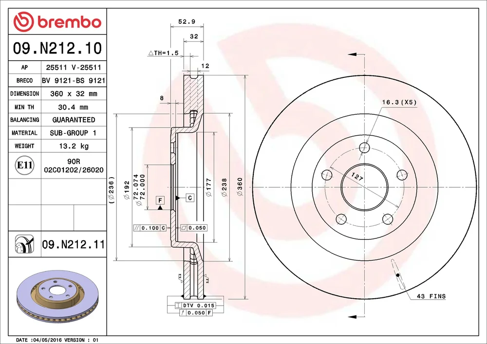 Brzdový kotouč BREMBO 09.N212.11