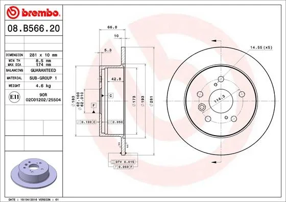 Brzdový kotouč BREMBO 08.B566.21