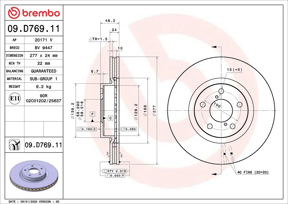 Brzdový kotouč BREMBO 09.D769.11 – OE 26300FL000