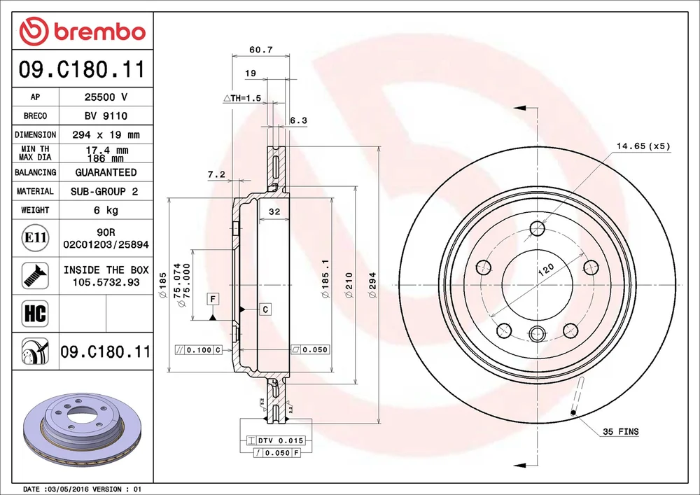 Brzdový kotouč BREMBO 09.C180.11