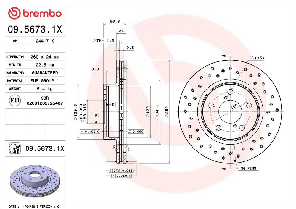 Brzdový kotouč BREMBO 09.5673.1X