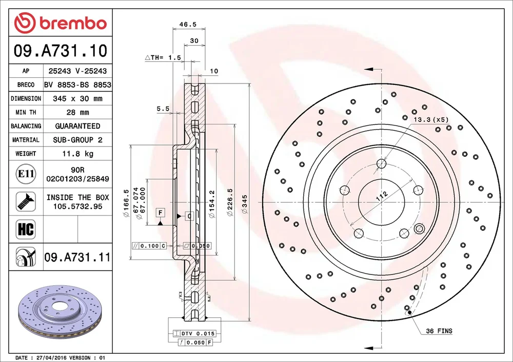 Brzdový kotouč BREMBO 09.A731.11 – OE A2034210912