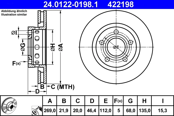 Brzdový kotouč ATE 24.0122-0198.1 – OE 4D0615601B
