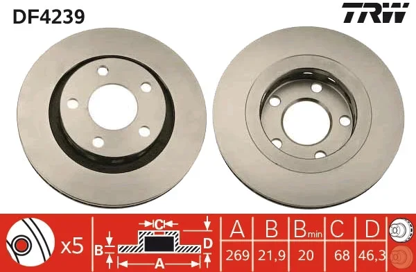 Brzdový kotouč TRW DF4239 – OE 4D0615601B