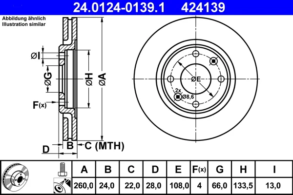 Brzdový kotouč ATE 24.0124-0139.1 – OE 4246L9