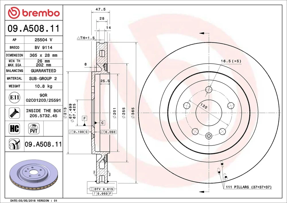 Brzdový kotouč BREMBO 09.A508.11