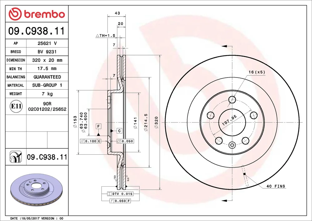 Brzdový kotouč BREMBO 09.C938.11