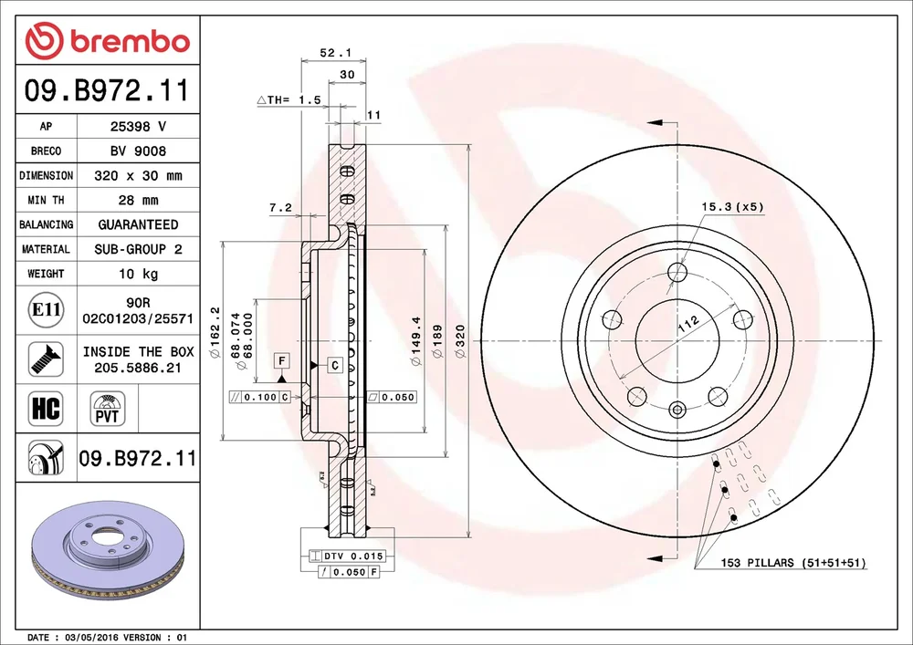 Brzdový kotouč BREMBO 09.B972.11