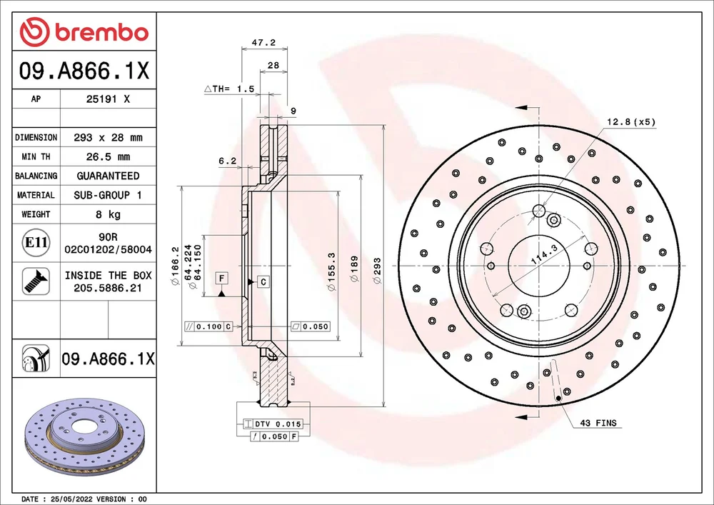 Brzdový kotouč BREMBO 09.A866.1X