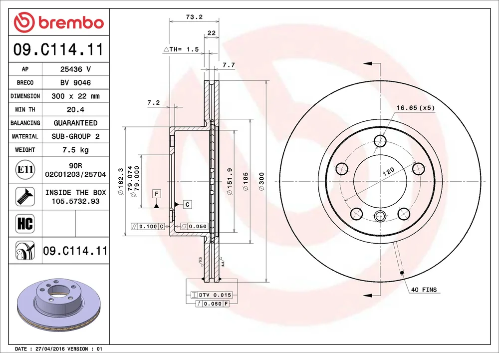 Brzdový kotouč BREMBO 09.C114.11