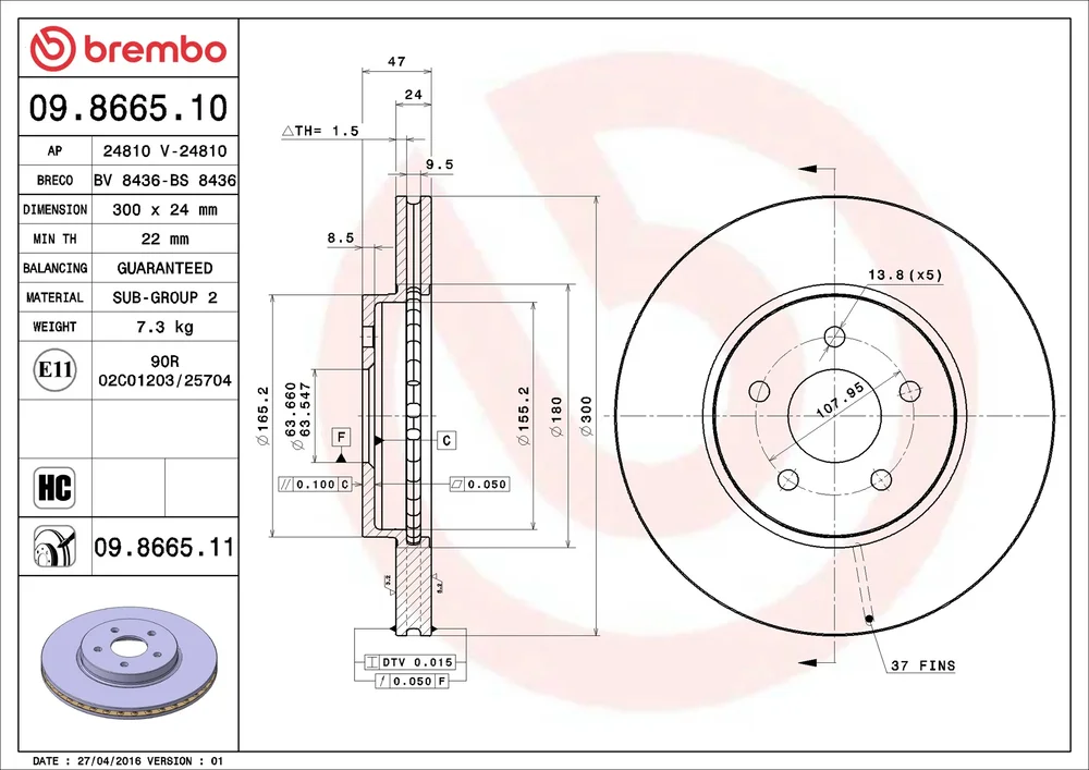 Brzdový kotouč BREMBO 09.8665.11