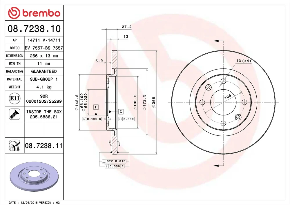Brzdový kotouč BREMBO 08.7238.11