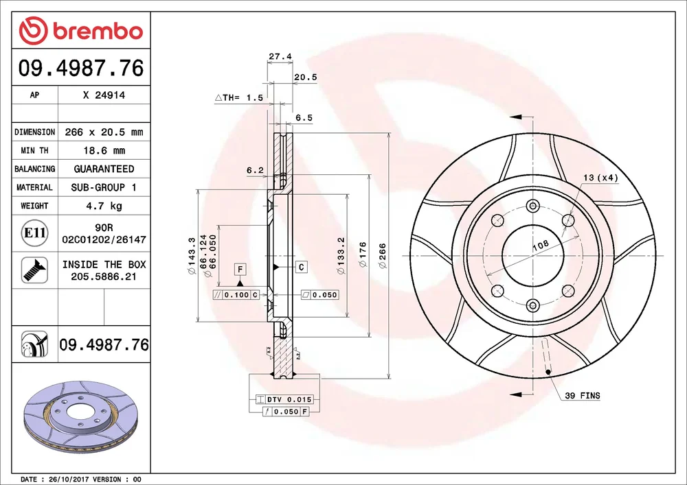 Brzdový kotouč BREMBO 09.4987.76