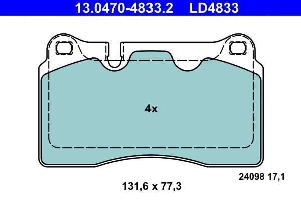 Sada brzdových destiček, kotoučová brzda ATE 13.0470-4833.2
