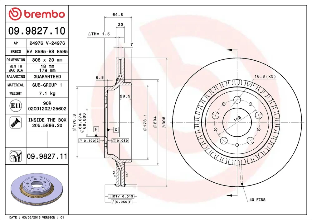 Brzdový kotouč BREMBO 09.9827.11