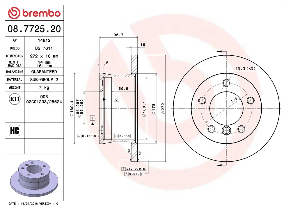 Brzdový kotouč BREMBO 08.7725.20