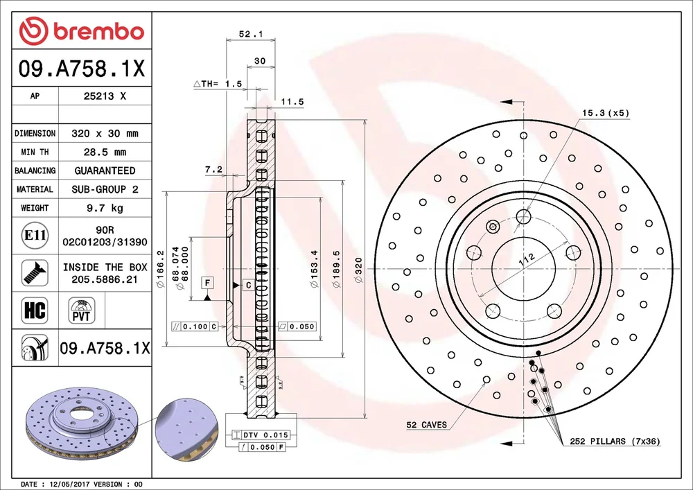 Brzdový kotouč BREMBO 09.A758.1X