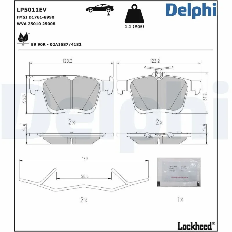 Sada brzdových destiček, kotoučová brzda DELPHI LP5011EV