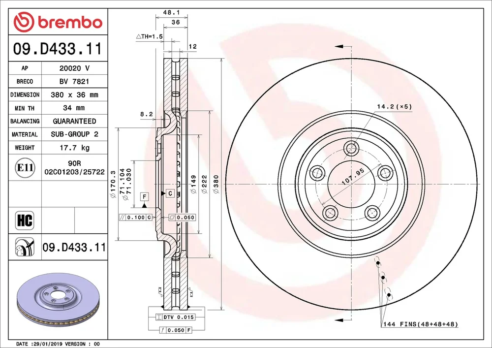 Brzdový kotouč BREMBO 09.D433.11