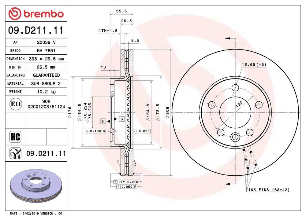 Brzdový kotouč BREMBO 09.D211.11