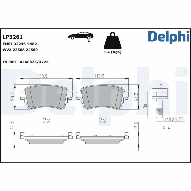 Sada brzdových destiček, kotoučová brzda DELPHI LP3261