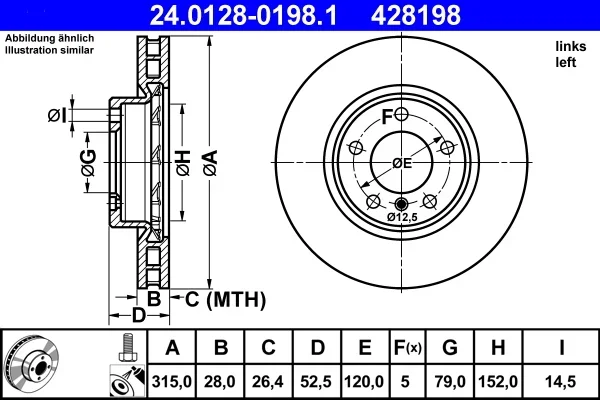 Brzdový kotouč ATE 24.0128-0198.1 – OE 34112227171