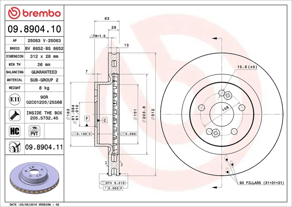 Brzdový kotouč BREMBO 09.8904.11