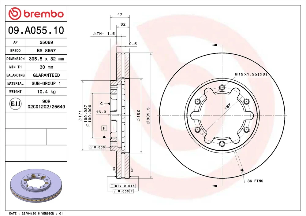 Brzdový kotouč BREMBO 09.A055.10