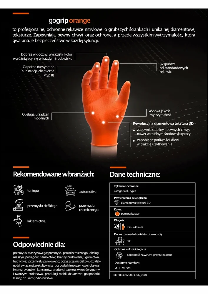 Nitrilové rukavice GoGrip oranžové vel. XL, 50 ks MERCATOR MER20337 - Obrázek 2